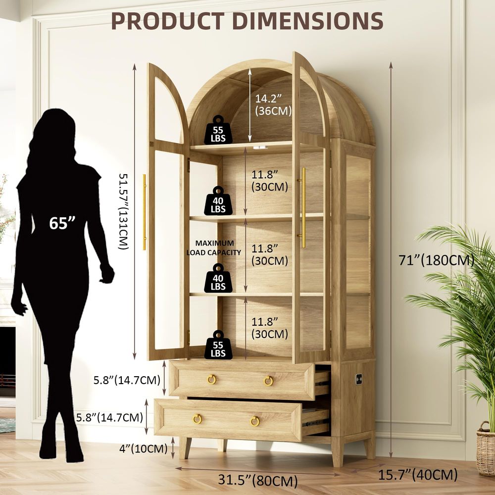 71 Arched Curio Cabinet with G - Glass Cabinet Display review and price